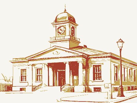 Decorative drawing: a nineteenth-century public building. Not a photograph of this place.