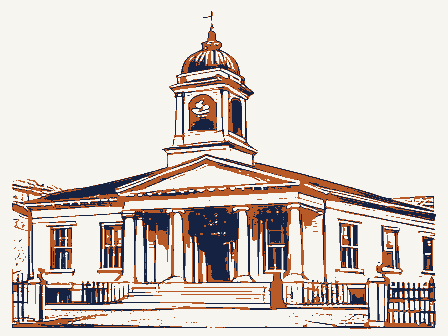 Decorative drawing: a nineteenth-century public building. Not a photograph of this place.