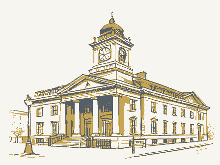 Decorative drawing: a nineteenth-century public building. Not a photograph of this place.
