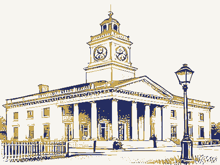 Decorative drawing: a nineteenth-century public building. Not a photograph of this place.