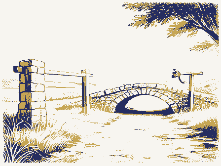 Decorative drawing: a country lane. Not a photograph of this place.