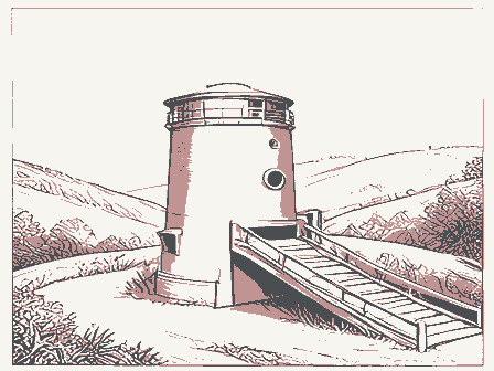 Decorative drawing: a lime kiln built into a hillside with a charging ramp. Not a photograph of this place.