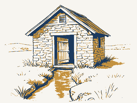 Decorative drawing: a small stone springhouse. Not a photograph of this place.