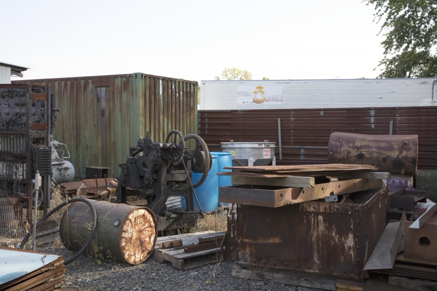 The "back lot" at the Youngstown Steel Heritage Museum; part of President Rick Rowlands' and other Youngstown Steel Heritage Foundation members' collection of heavy equipment salvaged during the drastic downturn in Youngstown, Ohio's steel industry and economy