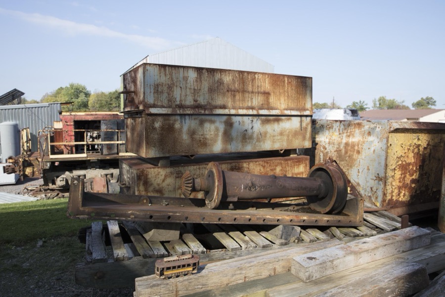 Miscellaneous steam-engine components on the "back lot" at the Youngstown Steel Heritage Museum; part of President Rick Rowlands' and other Youngstown Steel Heritage Foundation members' collection of heavy equipment salvaged during the drastic downturn in Youngstown, Ohio's steel industry and economy