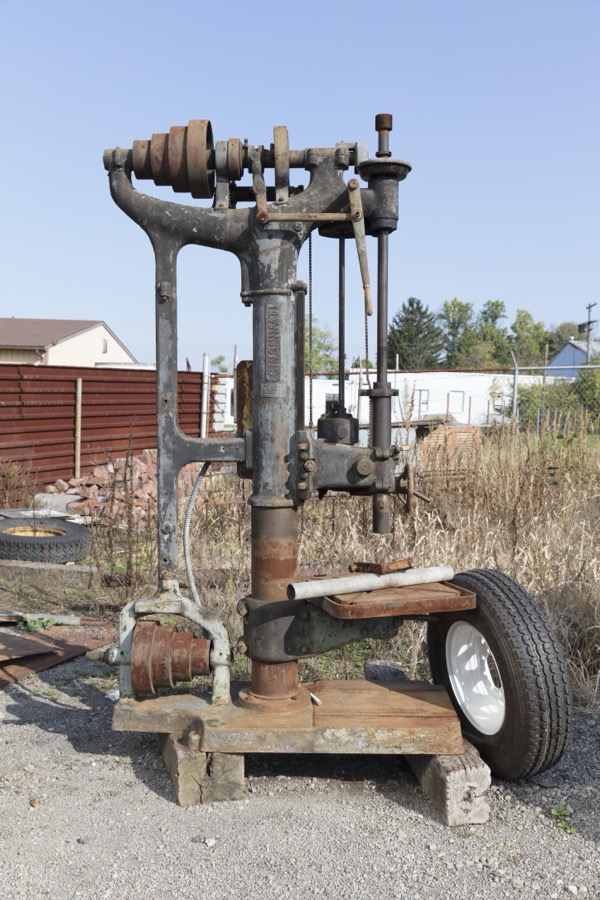 A Cincinnati 24-inch upright drill at the Youngstown Steel Heritage Museum; part of President Rick Rowlands' and other Youngstown Steel Heritage Foundation members' collection of heavy equipment salvaged during the drastic downturn in Youngstown, Ohio's steel industry and economy