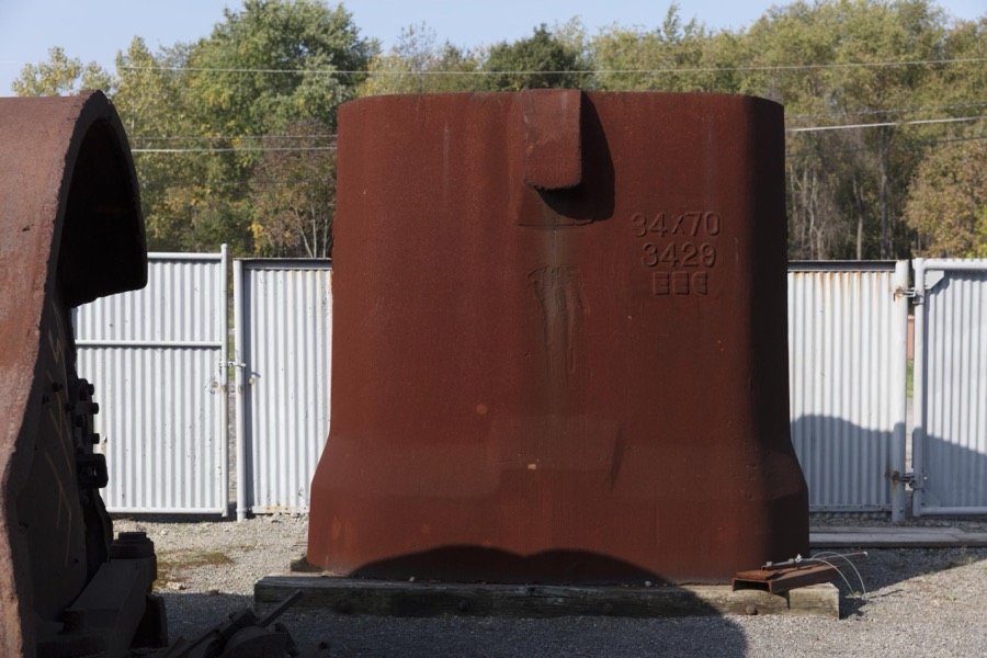 An ingot mold at the Youngstown Steel Heritage Museum; part of President Rick Rowlands' and other Youngstown Steel Heritage Foundation members' collection of heavy equipment salvaged during the drastic downturn in Youngstown, Ohio's steel industry and economy