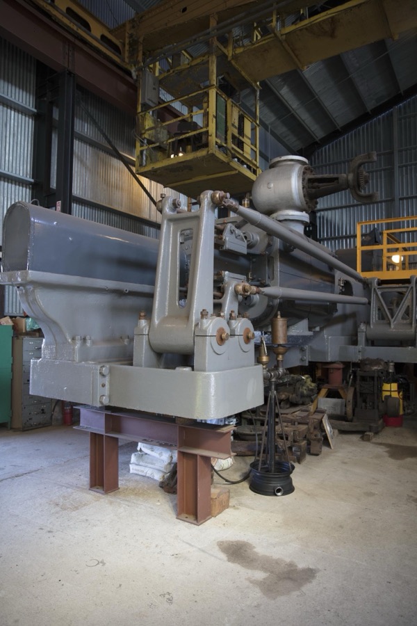 A component of a 260-ton William Tod Co. cross-compound rolling mill engine at the Youngstown Steel Heritage Museum; part of President Rick Rowlands' and other Youngstown Steel Heritage Foundation members' collection of heavy equipment salvaged during the drastic downturn in Youngstown, Ohio's steel industry and economy