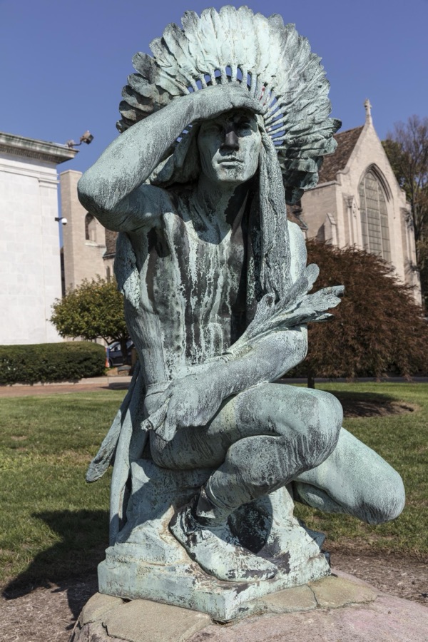 Statue of an American Indian outside the Butler Institute of American Art in Youngstown, Ohio, was the first museum dedicated exclusively to American art