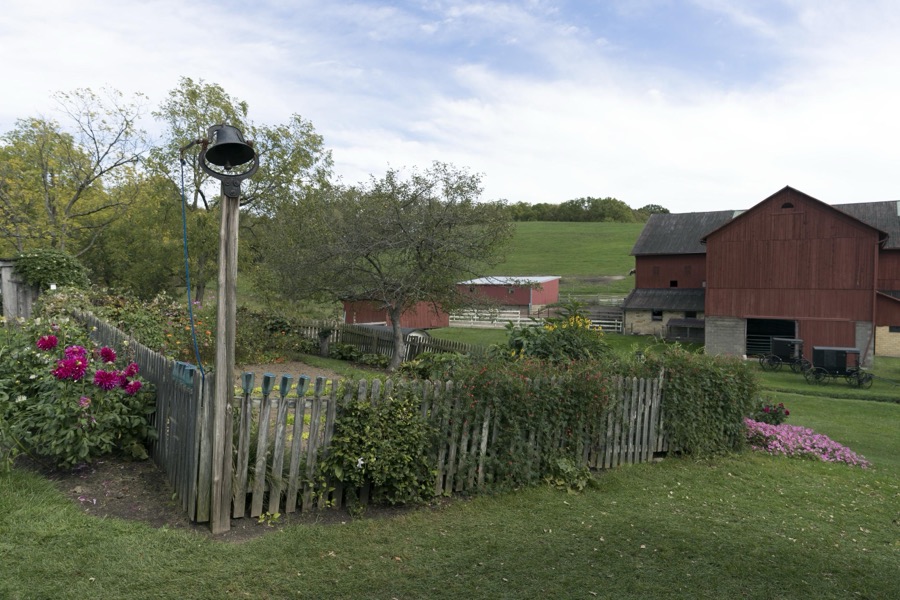 Garden and barn at Yoder's Amish Home, an authentic Amish farm that began accepting visitors in 1983 near Walnut Creek in central Ohio, along the "Amish Country Byway"