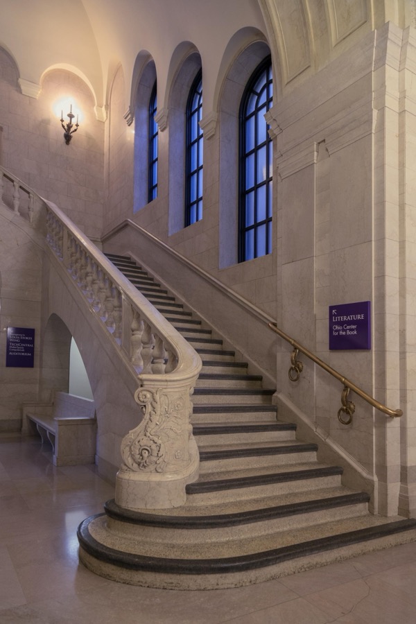 Marble staircase inside the Cleveland Public Library's main building in Cleveland, Ohio