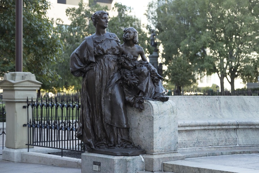 Part of a statuary group dedicated to President William McKinley, an Ohioan, outside the Ohio Statehouse, the name for the state capitol used locally, in Columbus, Ohio