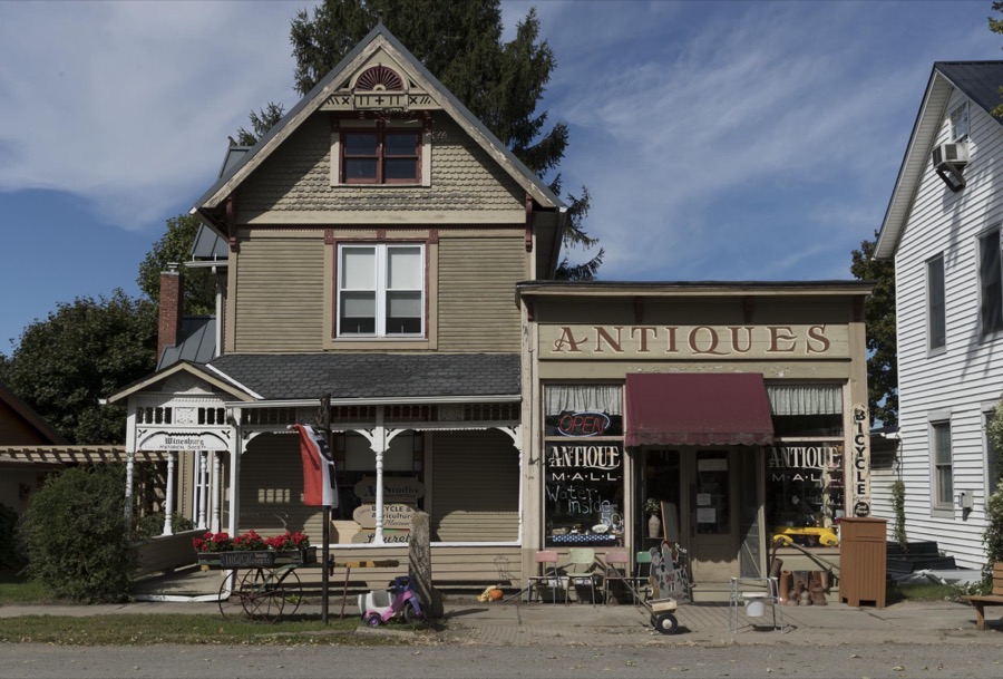 Antique shop and neighboring buildings in Winesburg, Ohio