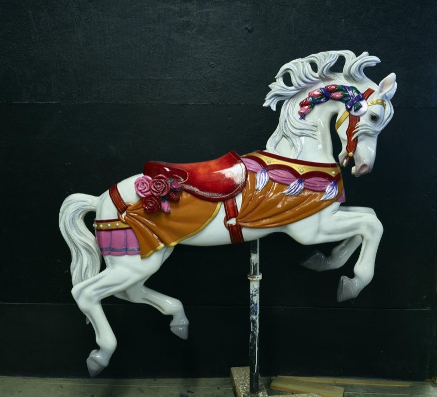 In Mansfield, Ohio, a beautiful "show pony" of the carnival kind awaits shipment at the Carousel Works, the world's largest maker of carousels, sometimes called "merry-go-rounds"