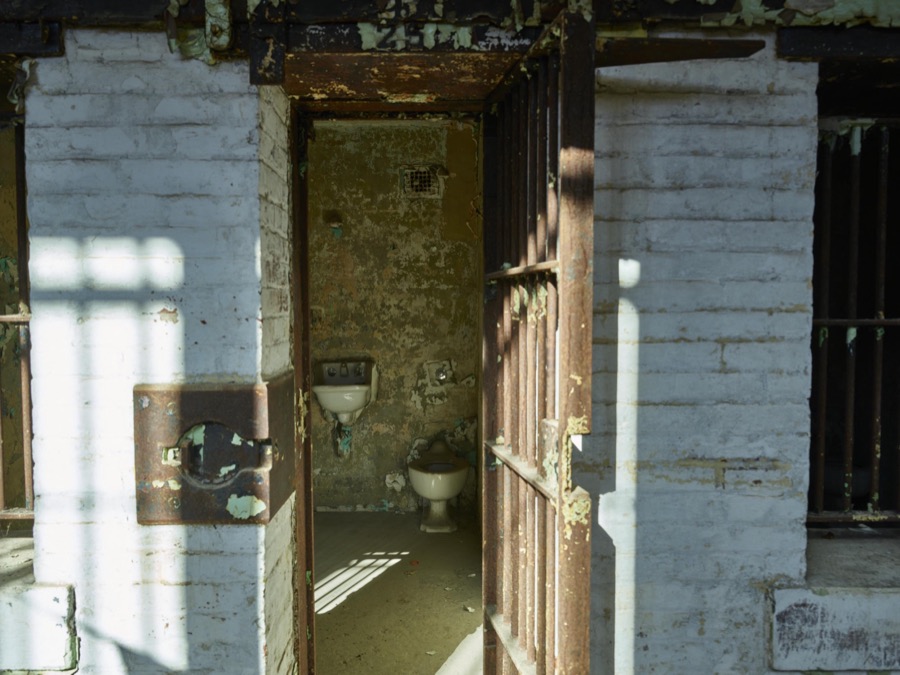 Cell and crude "bathroom" fixtures inside the old Ohio State Reformatory, built in stages between 1886 and 1910 in Mansfield, Ohio