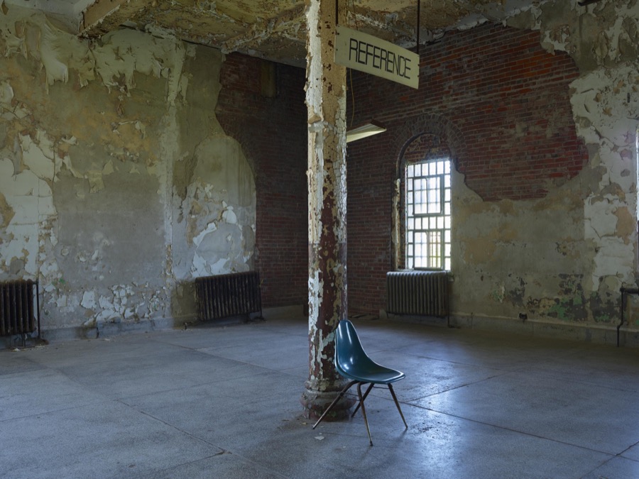 A corner of the onetime library inside the old Ohio State Reformatory, built in stages between 1886 and 1910 in Mansfield, Ohio