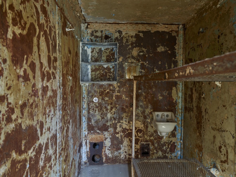 What's left of a cell at the old Ohio State Reformatory, built in stages between 1886 and 1910 in Mansfield, Ohio