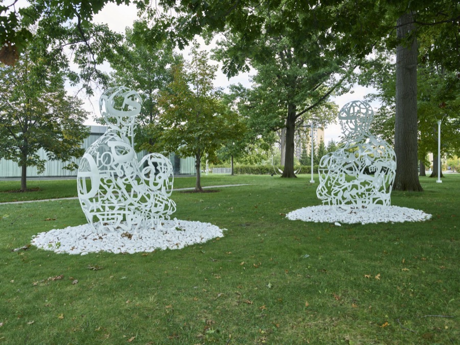 Spanish artist Jaume Plensa's 2014 "The Soul of Words I & II" sculptures outside the Toledo Museum of Art in Toledo, Ohio