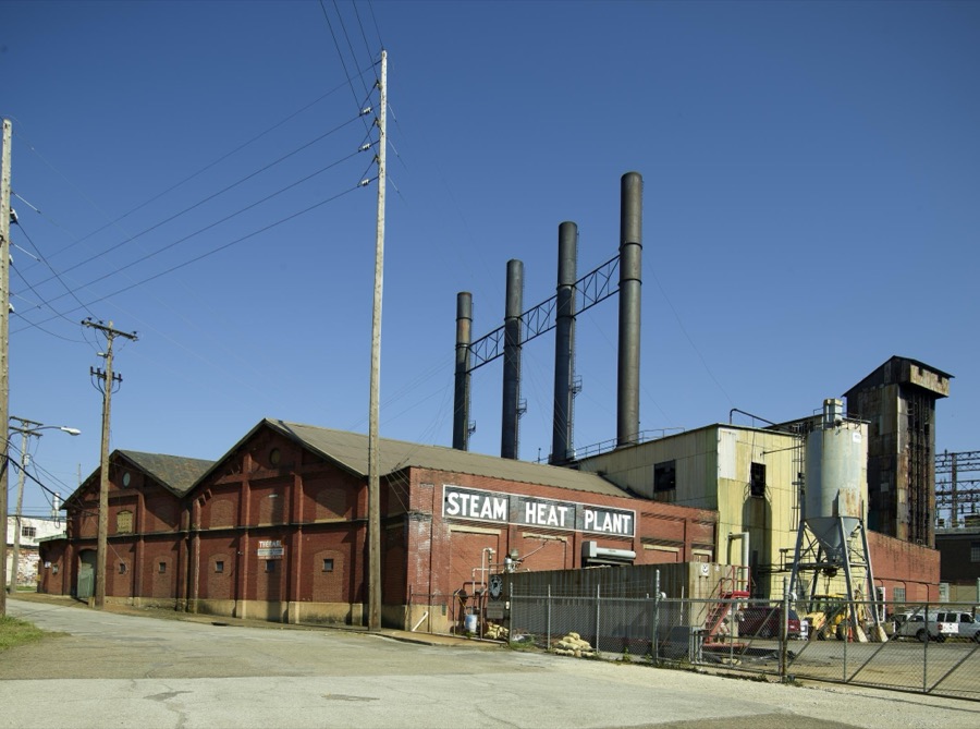 The old Youngstown Thermal Steam Heat plant in Youngstown, Ohio, which, as of 2016, had produced steam heat for the city's central business district for more than 120 years