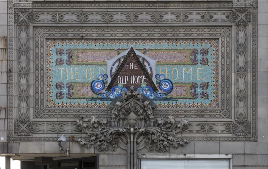 Exterior architectural details on the 1915 Home Building Association Bank building in Newark, Ohio