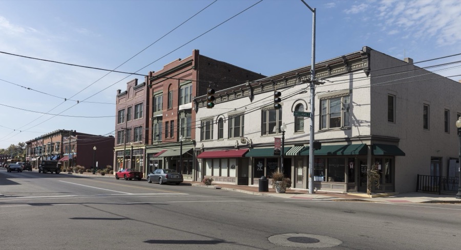 A block in West Third Street's old "Miami City" neighborhood, across the Great Miami River from downtown Dayton, Ohio, where the Wright Brothers, Wilbur and Orville, operated a print shop and later a cycle shop