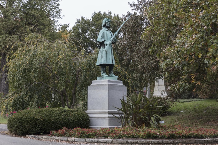 Monument to a Union Army soldier from the U.S. Civil War at the 733-acre Spring Grove Cemetery and Arboretum in Cincinnati, Ohio, the second-largest cemetery in the United States, behind Calverton National Cemetery in New York City