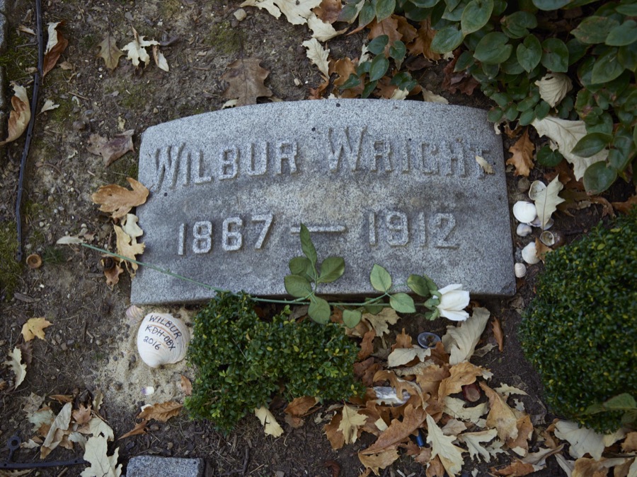 Gravestone of aviation pioneer Wilbur Wright at Woodland Cemetery and Arboretum, in Dayton, Ohio