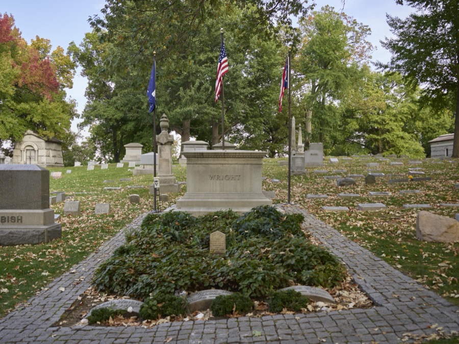 The Wright Family plot at Woodland Cemetery and Arboretum, in Dayton, Ohio, is one of the oldest "garden" cemeteries in the United States