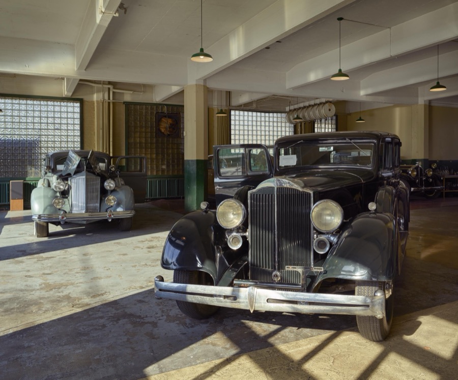 Display of classic Packard automobiles at America's Packard Museum, an automotive museum located in the former Citizens Motorcar Company auto-dealership building where Packards were sold beginning in 1908 in Dayton, Ohio