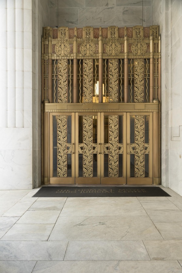 Gilded entrance doorway at the Thomas J. Moyer Ohio Judicial Center, home of the Ohio Supreme Court in Columbus, Ohio