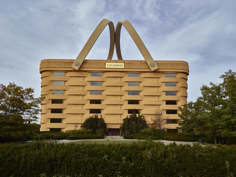 Ohio's famous "Big Basket" building in Newark, long the seven-story corporate headquarters of the Longaberger Co., a maker of baskets, pottery, and other household items