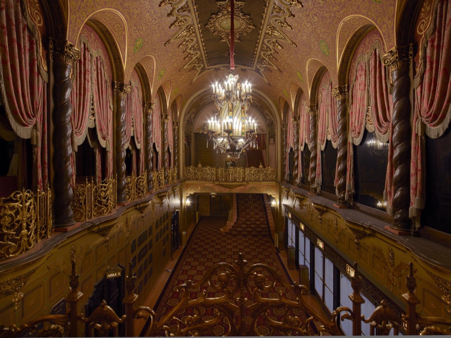 Part of the ornate auditorium of the Ohio Theatre in Columbus, Ohio, which after its deterioration and closing in 1969 came as close as the width of the gap between a wrecking ball and three determined preservationists, standing in the way, to demolition