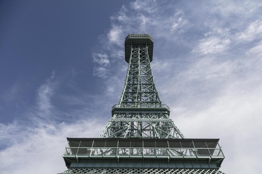 The one-third scale version of France's Eiffel Tower at King's Island theme park in Mason, a northeastern suburb of Cincinnati, Ohio, serves as an observation tower for the 364-acre amusement park