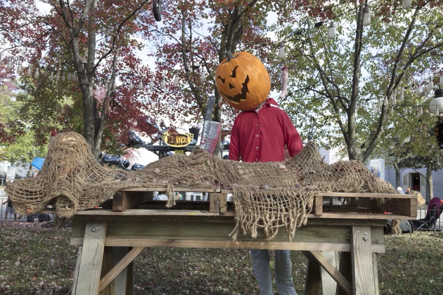 In keeping with a favorite American autumnal theme, King's Island theme park in Mason, a northeastern suburb of Cincinnati, Ohio, adds spooky Halloween props to its grounds