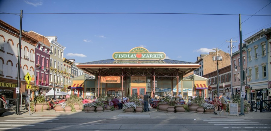The 1855 Findlay Market, Ohio's oldest surviving public market in the now-gentrified (in 2016) Over-the-Rhine neighborhood of Cincinnati, Ohio