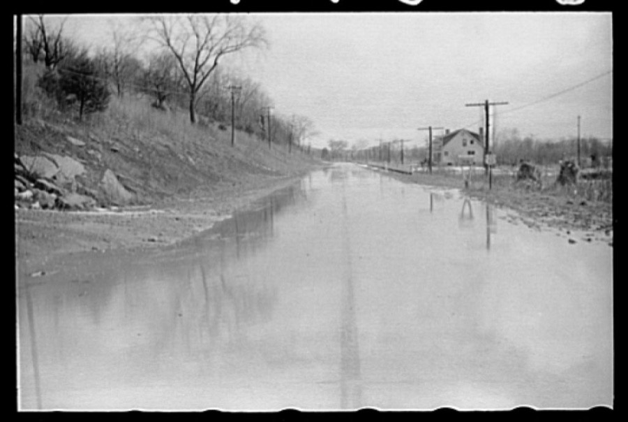 Water on highway due to melting snow, Clermont County, Ohio
