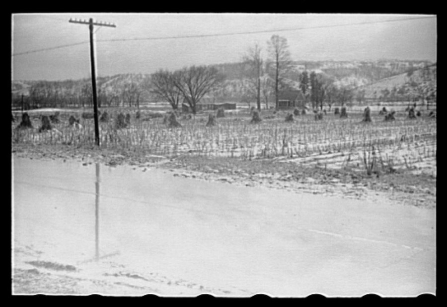 Water on highway due to melting snow, Clermont County, Ohio