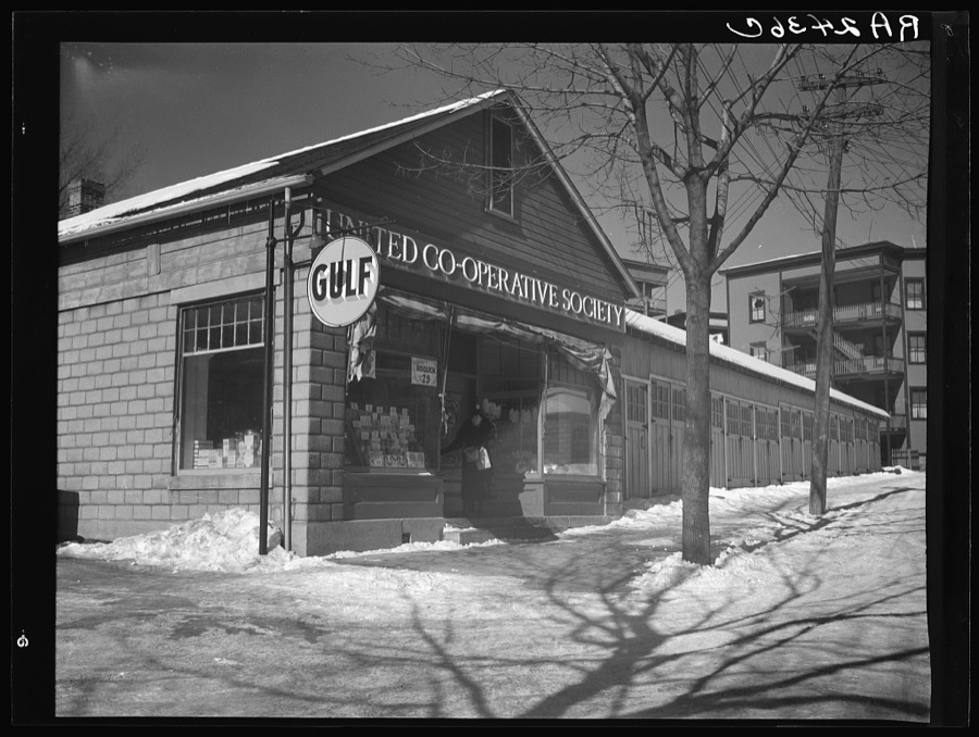 Neighborhood grocery store owned by United Cooperative Society. Fitchburg, Massachusetts