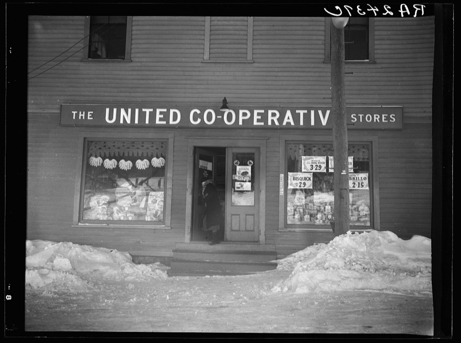 Neighborhood grocery store owned by United Cooperative Society. Fitchburg, Massachusetts