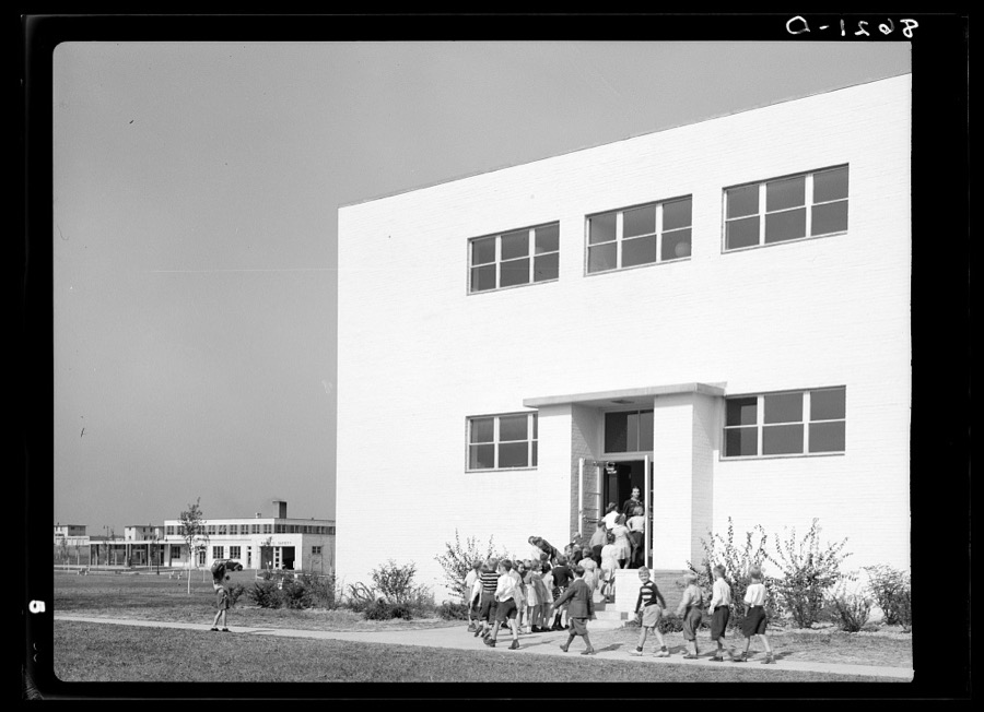 Children going in after recess. Greenhills, Ohio