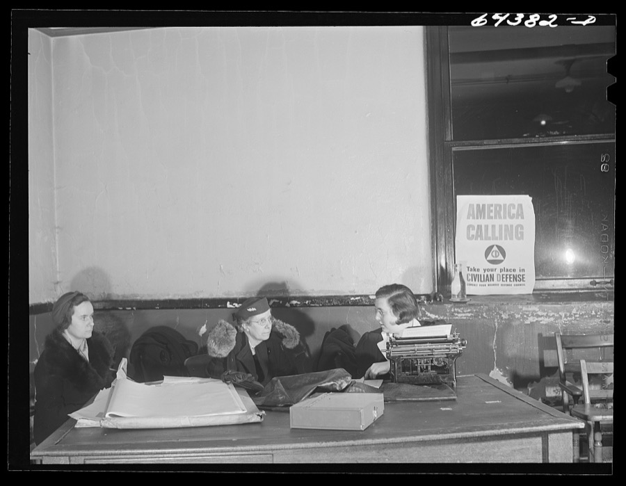 Marietta, Ohio. Housewives signing up for civilian defense in basement of the courthouse