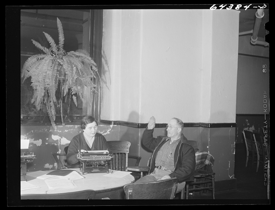 Marietta, Ohio. Citizen swearing in as civilian defense worker