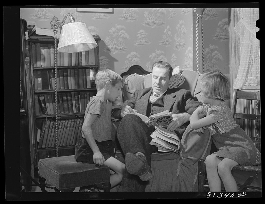 Williamstown, Massachusetts. Father reading to his children