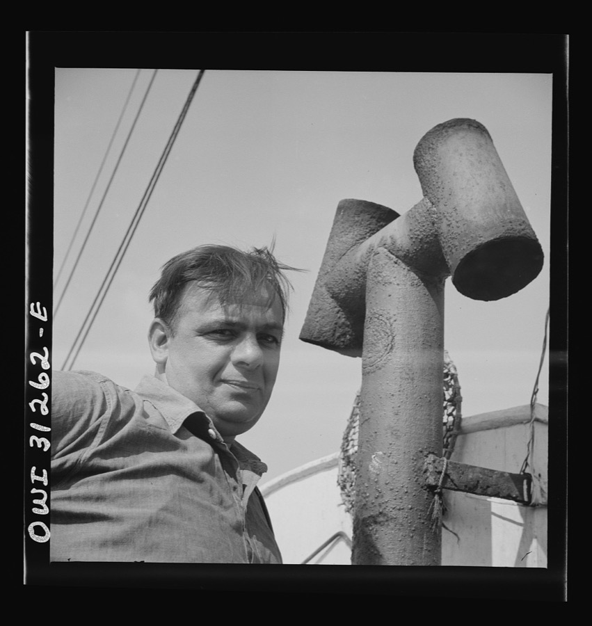 On board the fishing boat Alden, out of Gloucester, Massachusetts. Dominic Tello, Italian fisherman