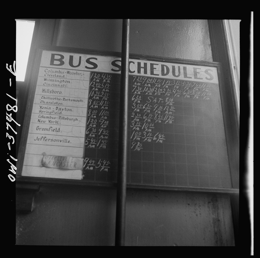 Washington Court House, Ohio. Bus schedule at the depot