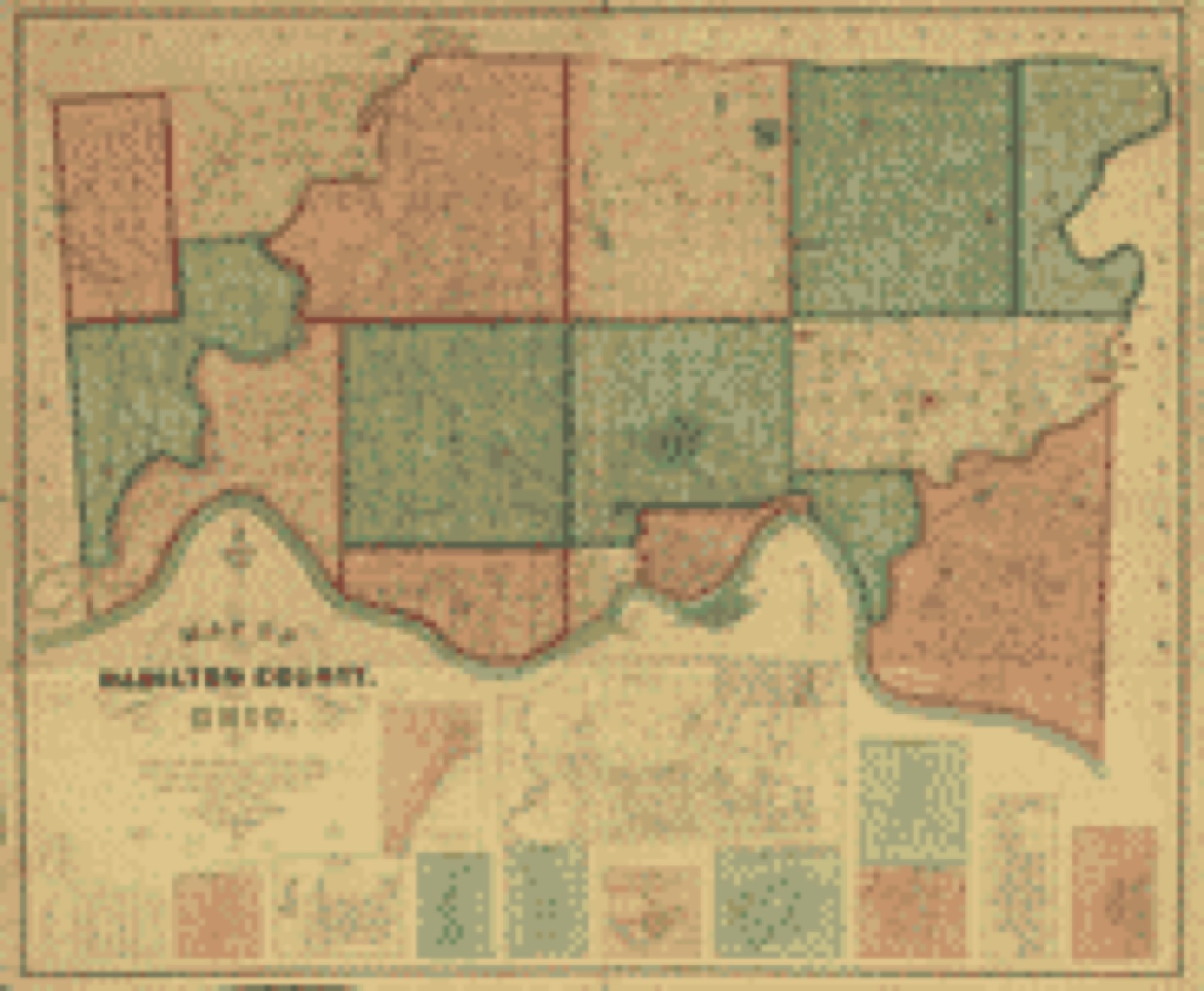 Land ownership map, 1856 - Map of Hamilton County, Ohio : exhibiting the various divisions and sub divisions of land with the name of the owners & number of acres in each tract together with the roads, canals, streams, towns &c. throughout the county