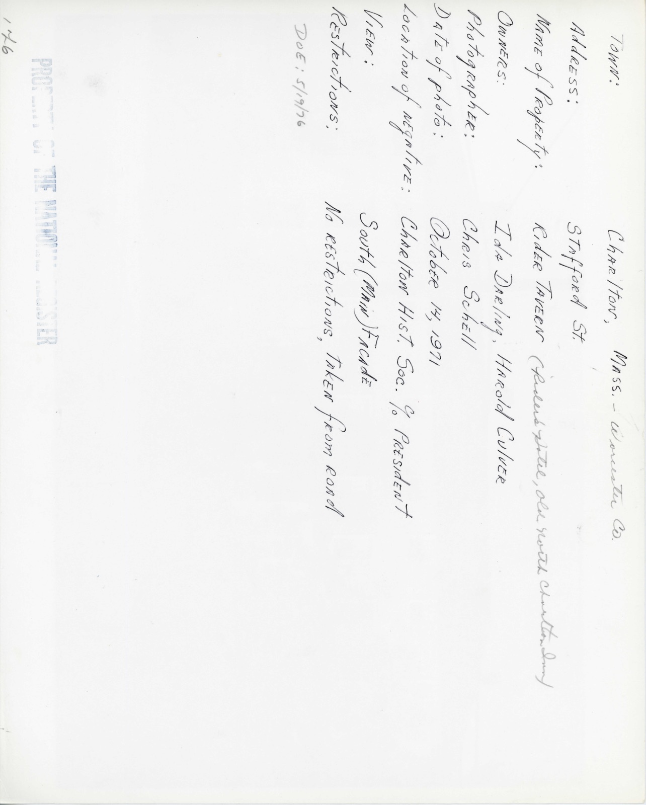 Rider Tavern, photograph from the federal nomination