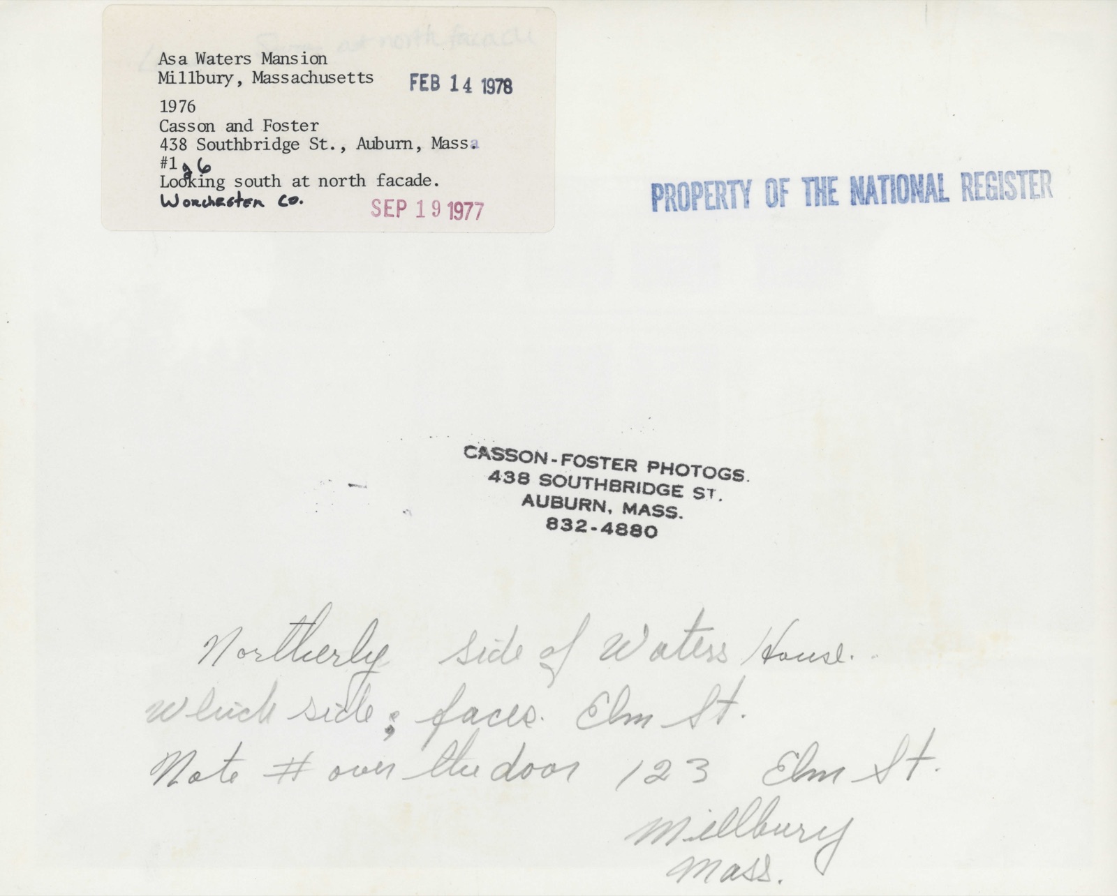 Waters, Asa, Mansion, photograph from the federal nomination