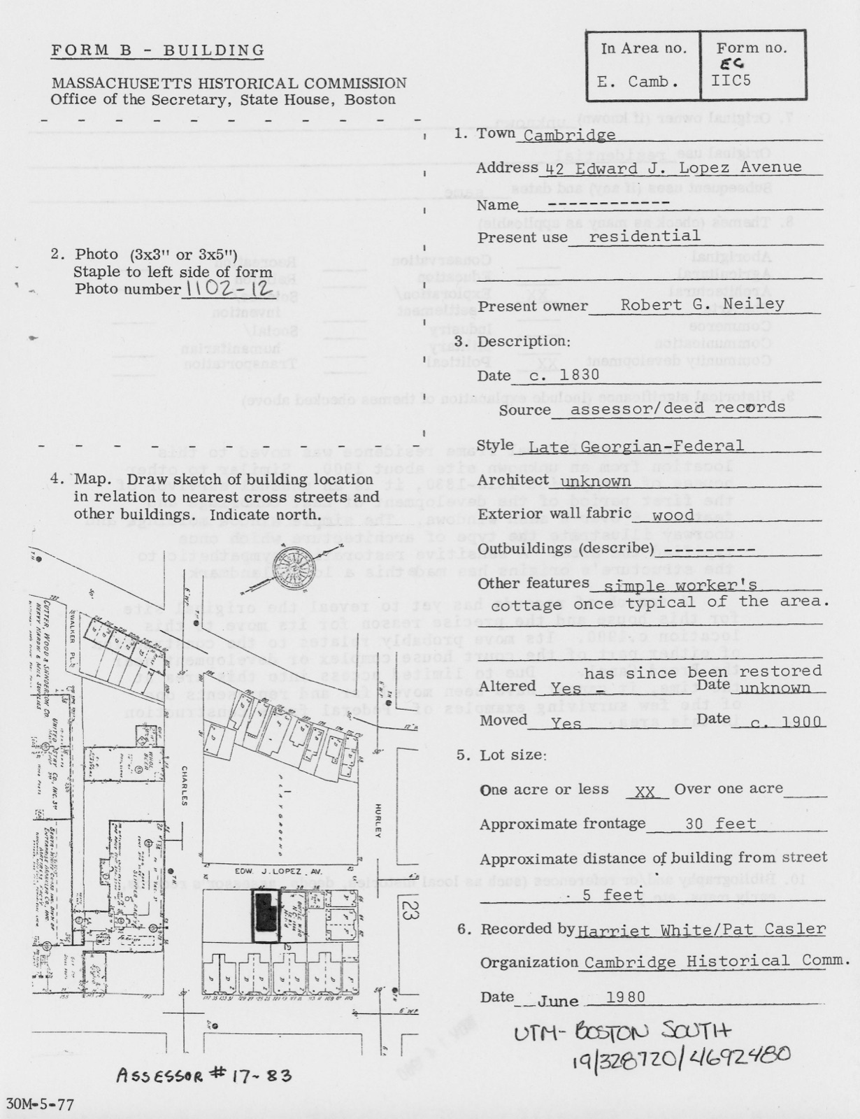 Building at 42 Edward J. Lopez Avenue, photograph from the federal nomination