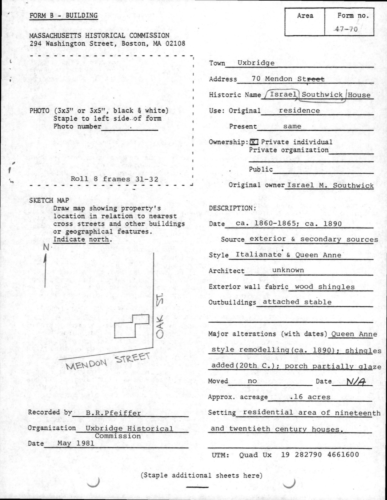Southwick, Israel, House, photograph from the federal nomination